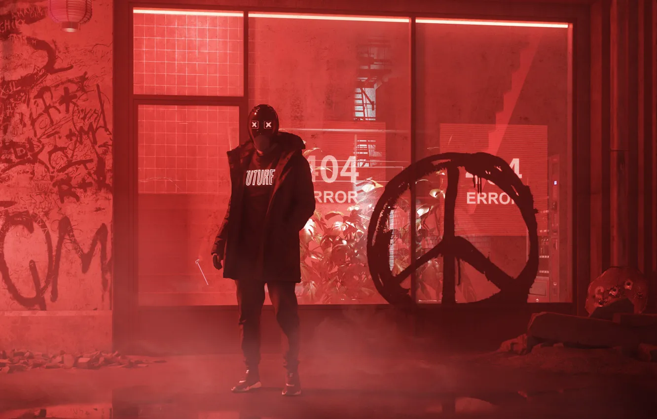 Photo wallpaper red, city, rendering, fiction, graffiti, the world, people, world