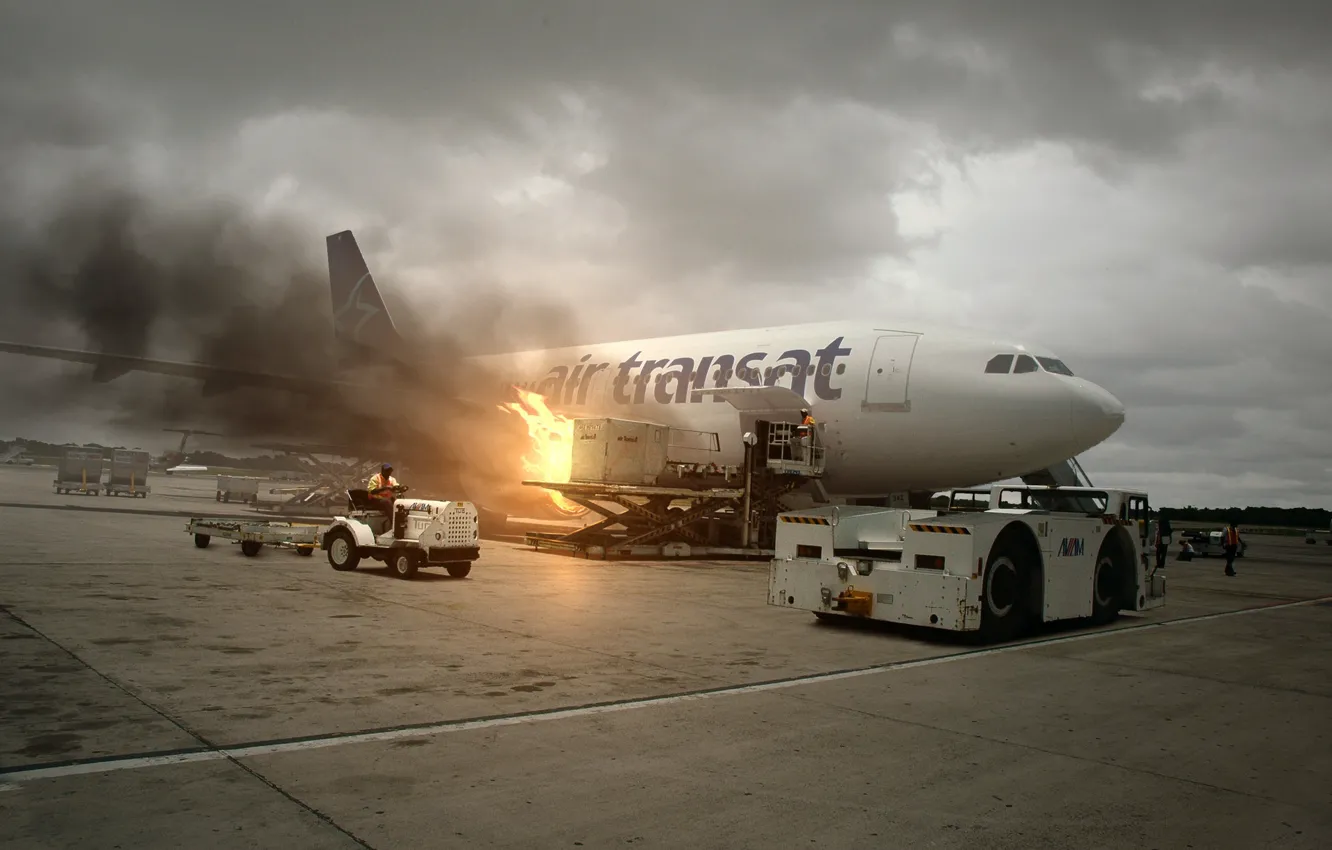 Photo wallpaper fire, transport, the plane, the airfield, technique