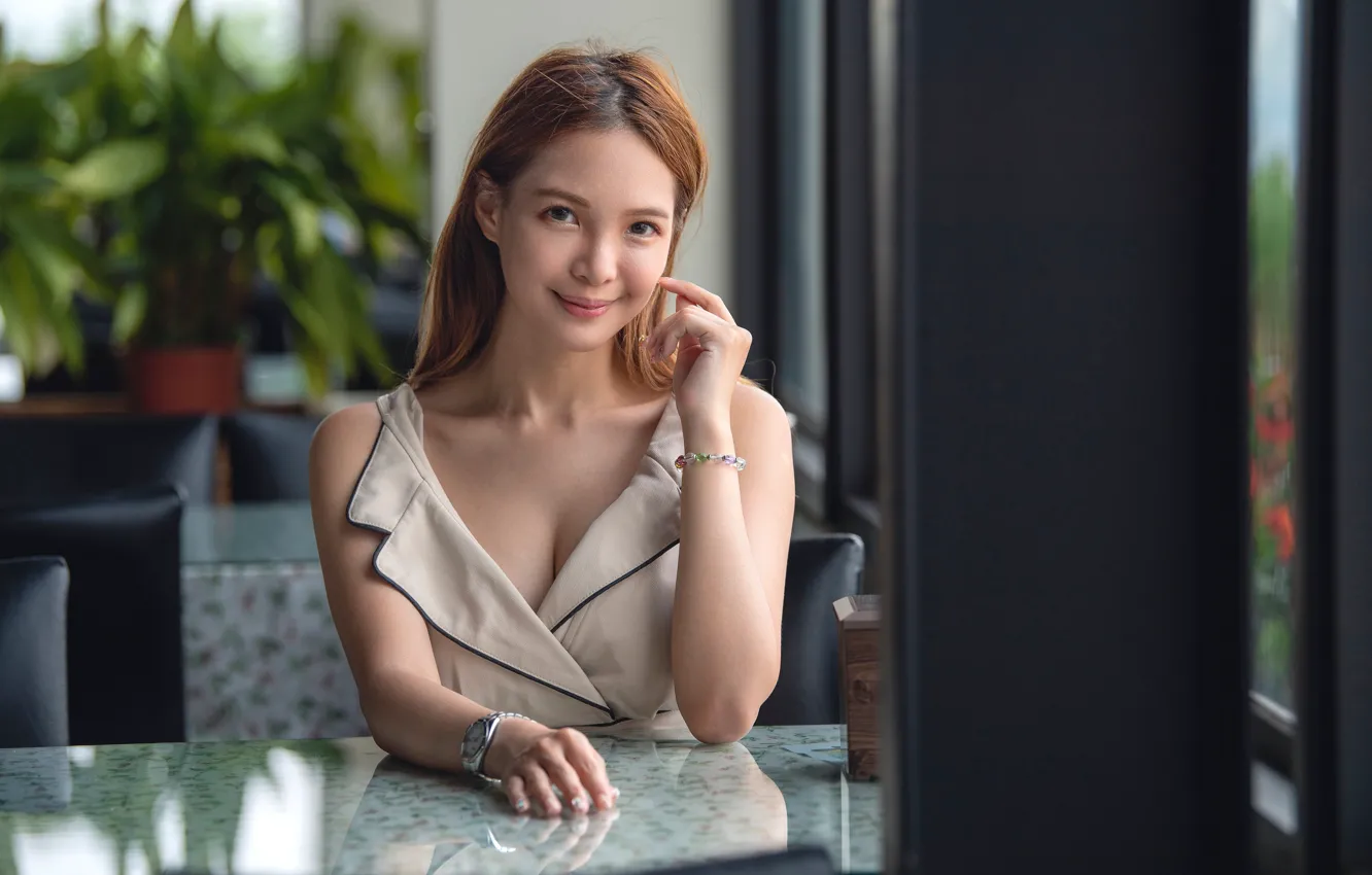 Photo wallpaper look, smile, dress, Asian