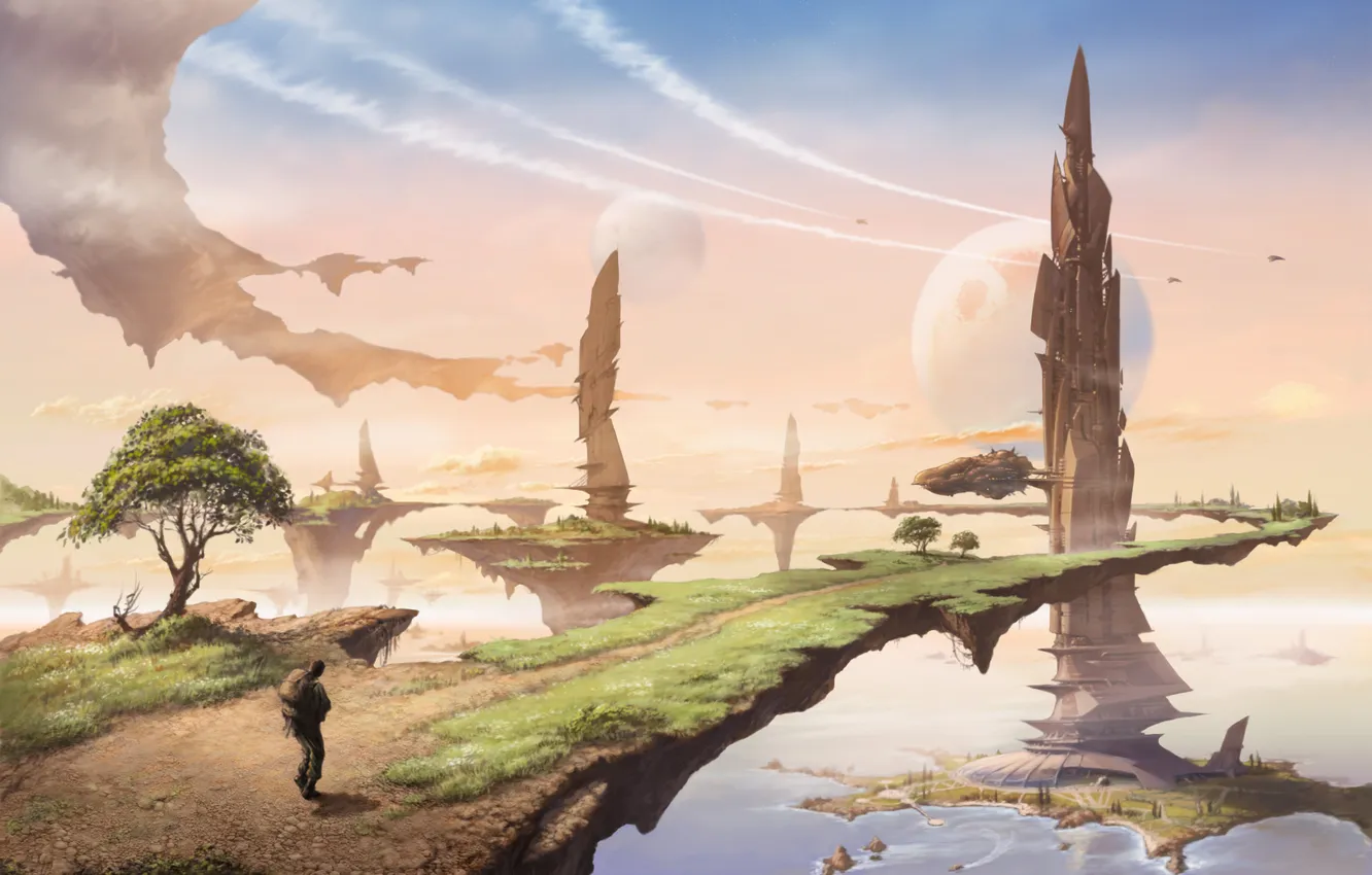 Photo wallpaper castle, people, air