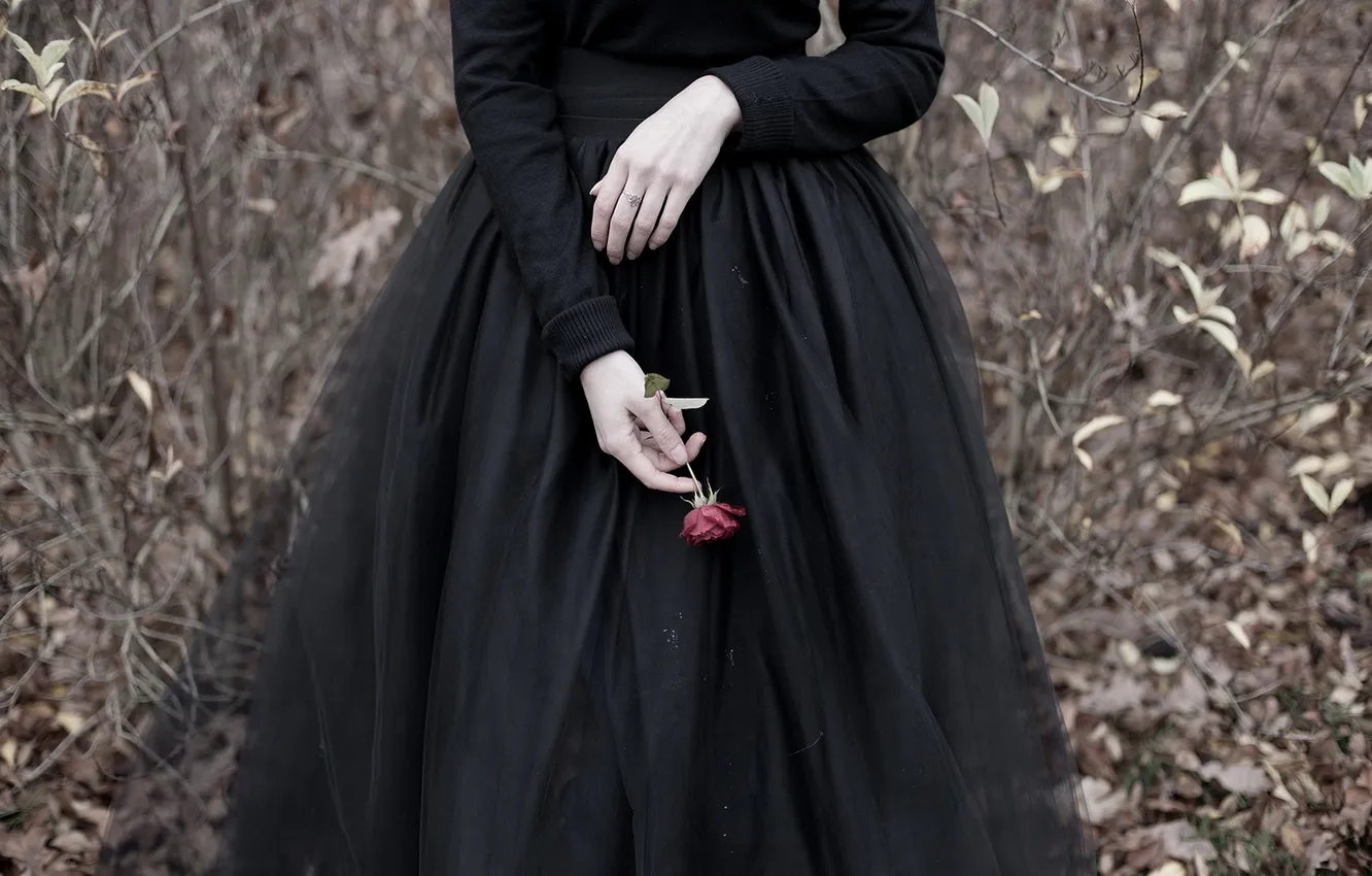 Photo wallpaper girl, flowers, mood, mourning