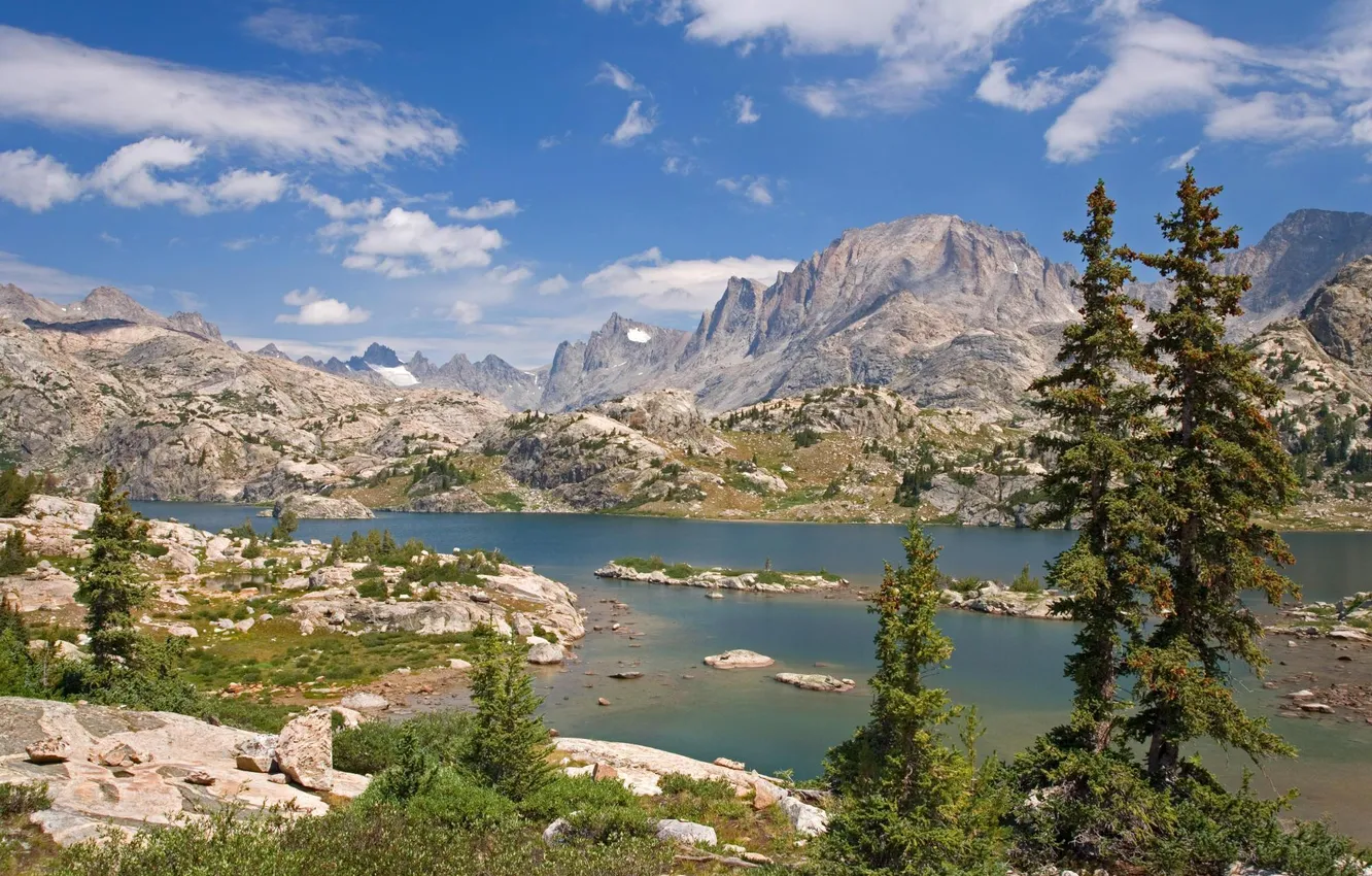 Photo wallpaper forest, mountains, nature, lake, USA, Bridger National Forest, Island Lake, Bridger Wilderness