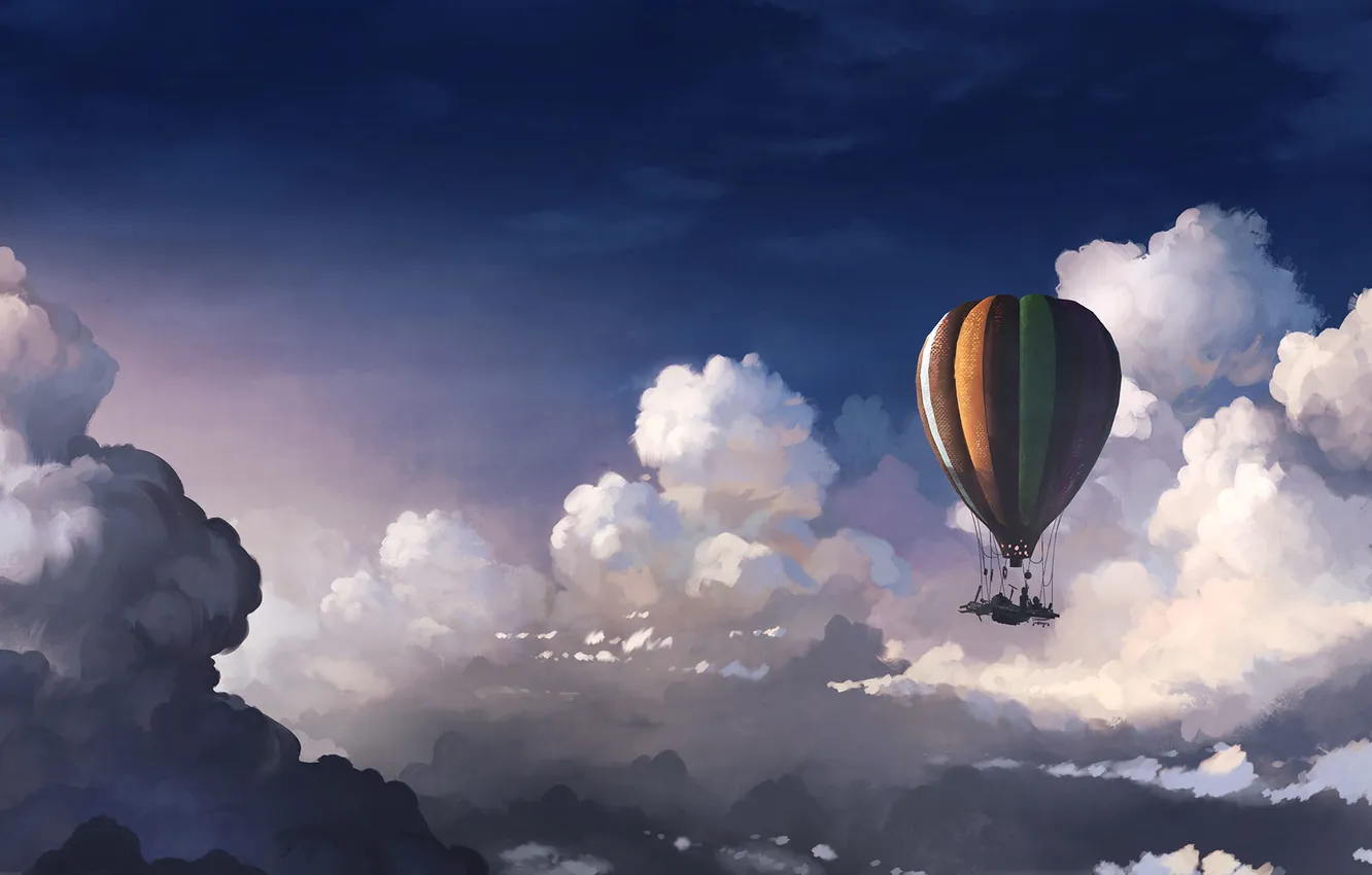 Photo wallpaper the sky, clouds, height, balloon