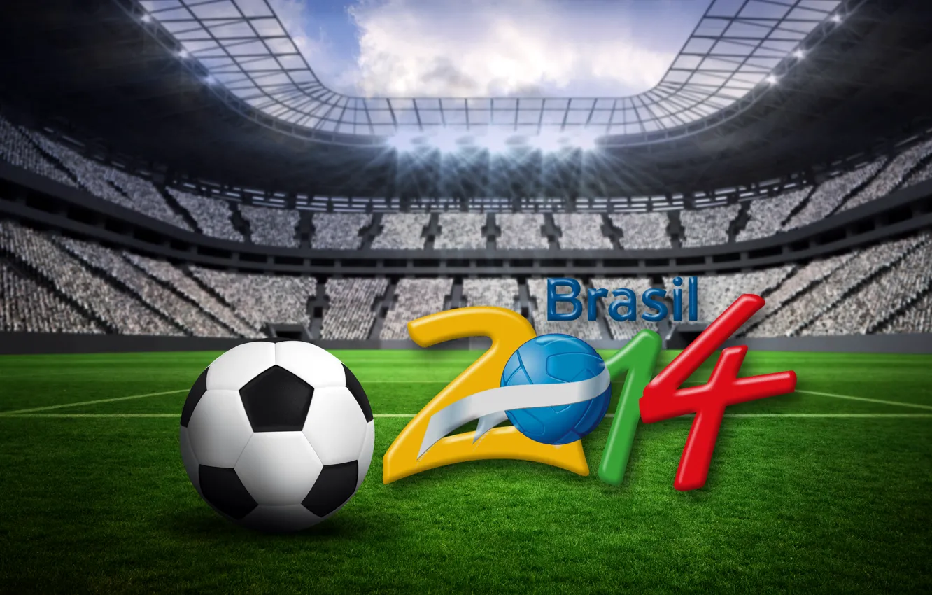 Photo wallpaper stadium, football, flag, World Cup, Brasil, FIFA, 2014