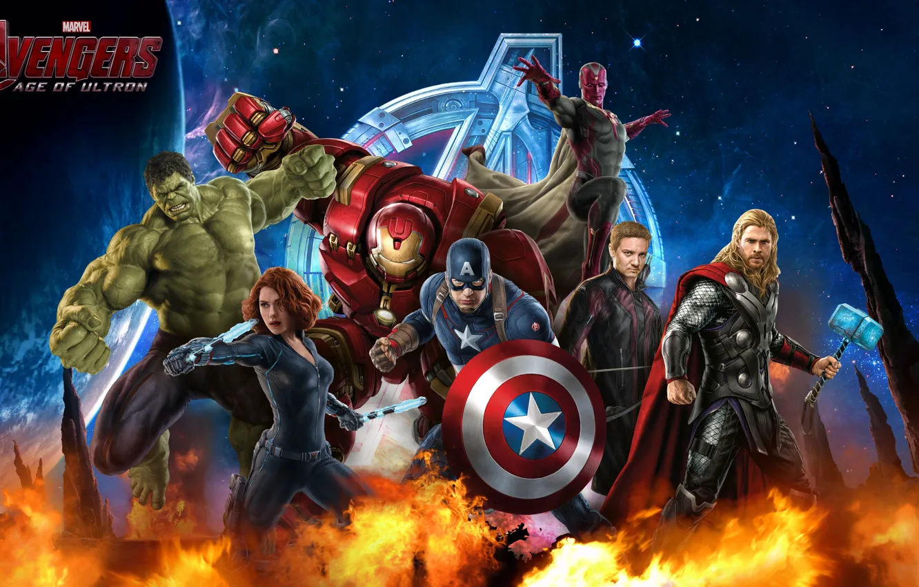 Photo wallpaper Scarlett Johansson, Hulk, Iron Man, Captain America, Thor, Black Widow, Natasha Romanoff, Hawkeye