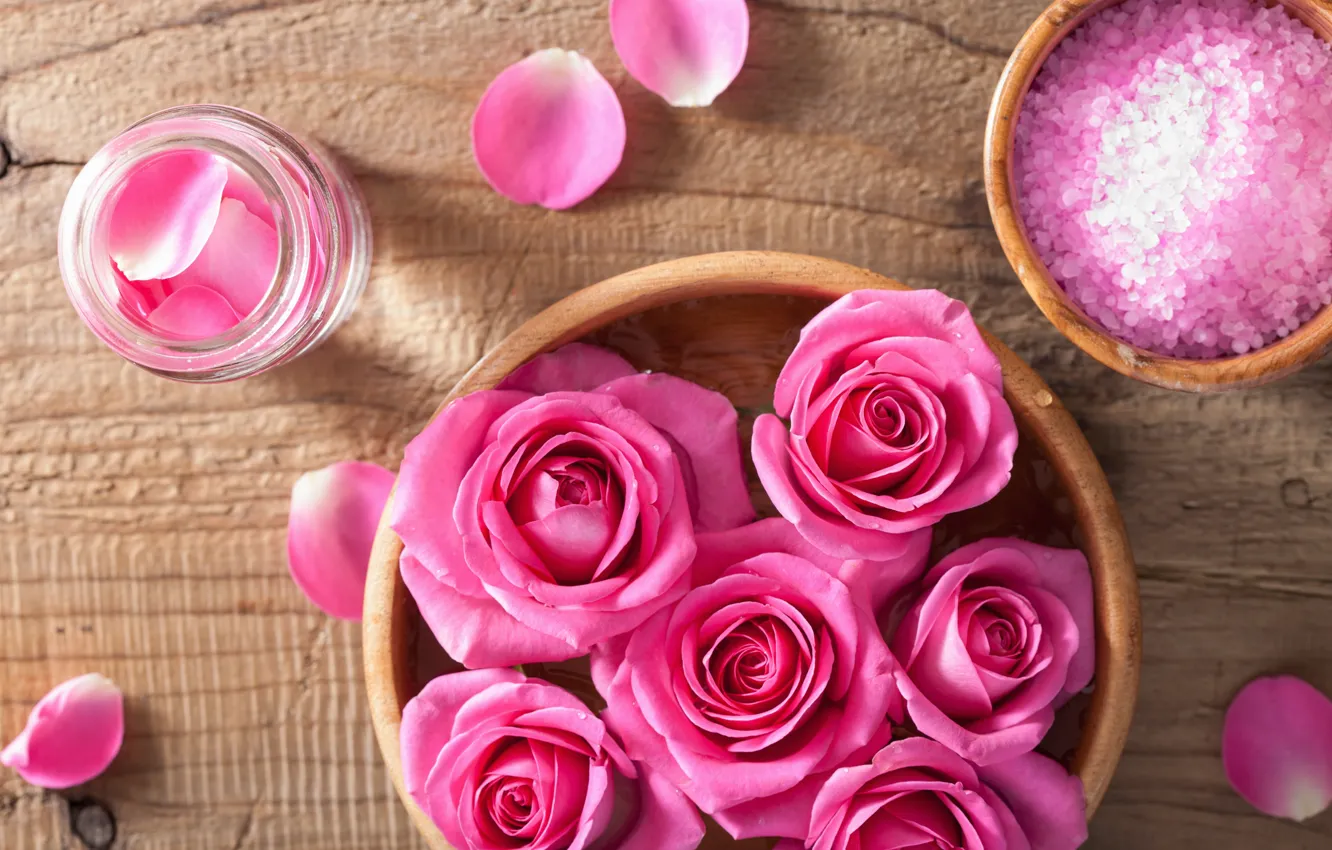 Photo wallpaper flowers, roses, petals, still life, pink flowers, spa