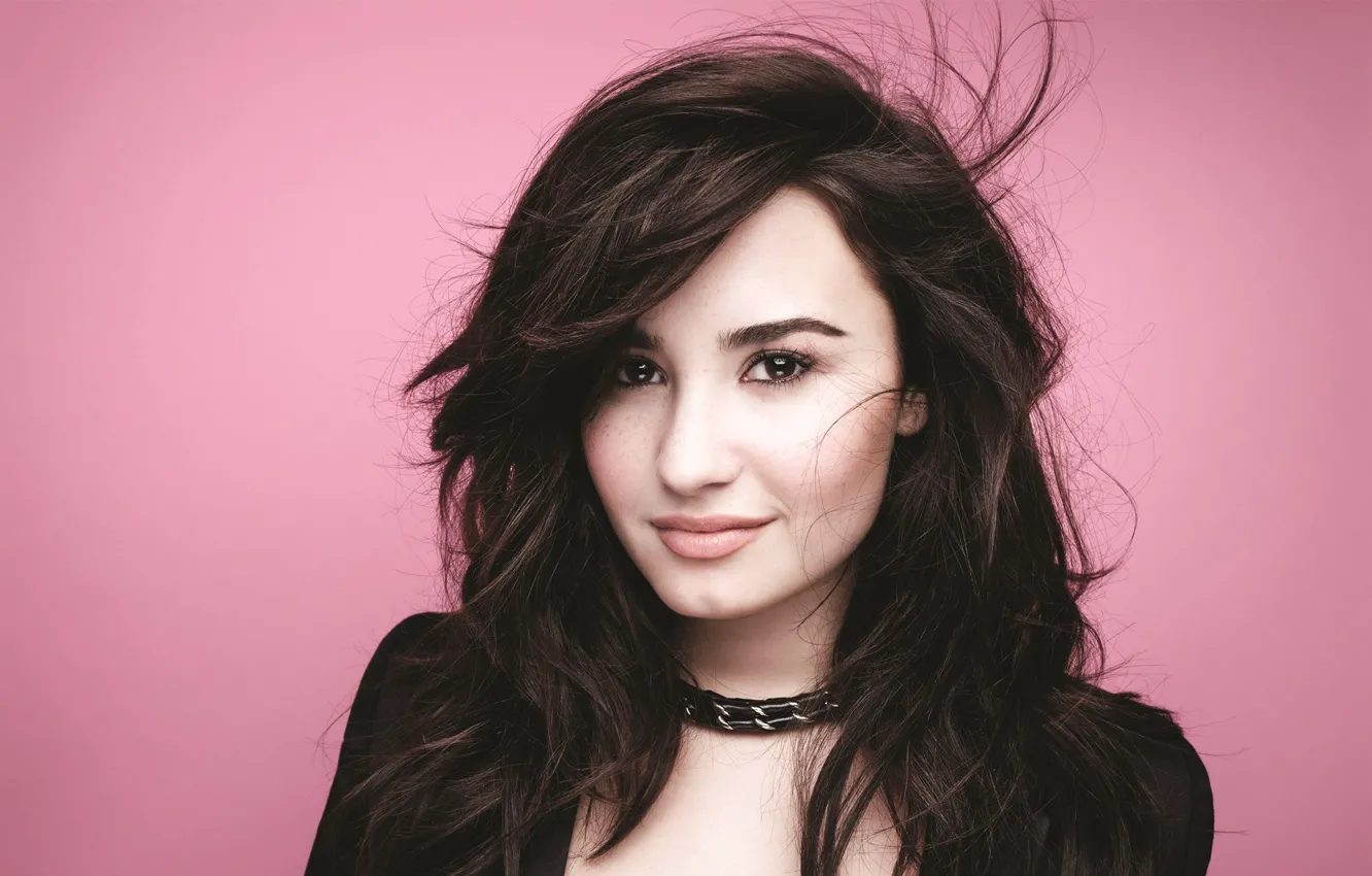Photo wallpaper actress, brunette, singer, brown hair, pink background, Demi Lovato, Demi Lovato