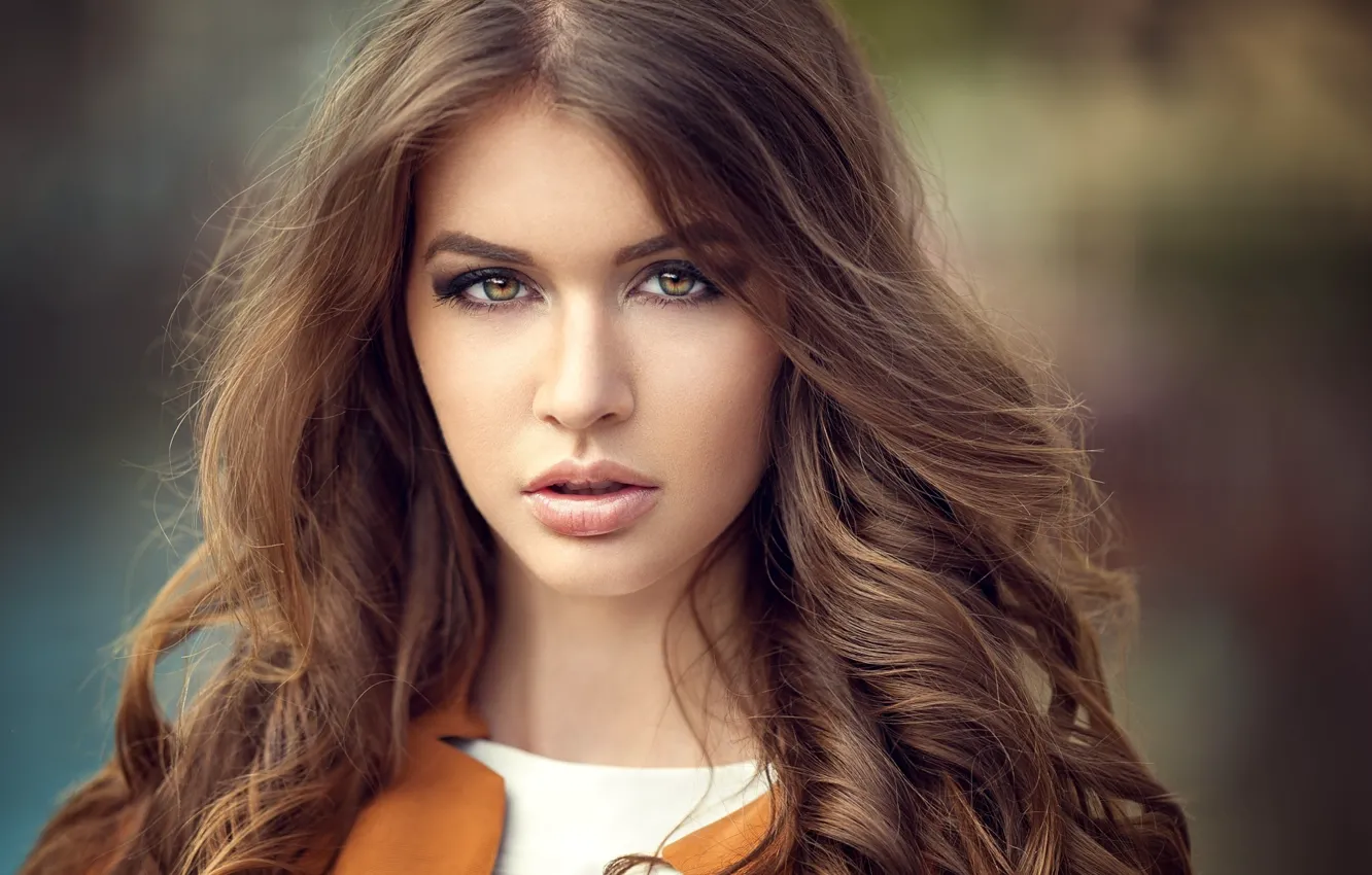 Photo wallpaper girl, portrait, makeup, hairstyle, brown hair, melissa, bokeh, Lods Franck