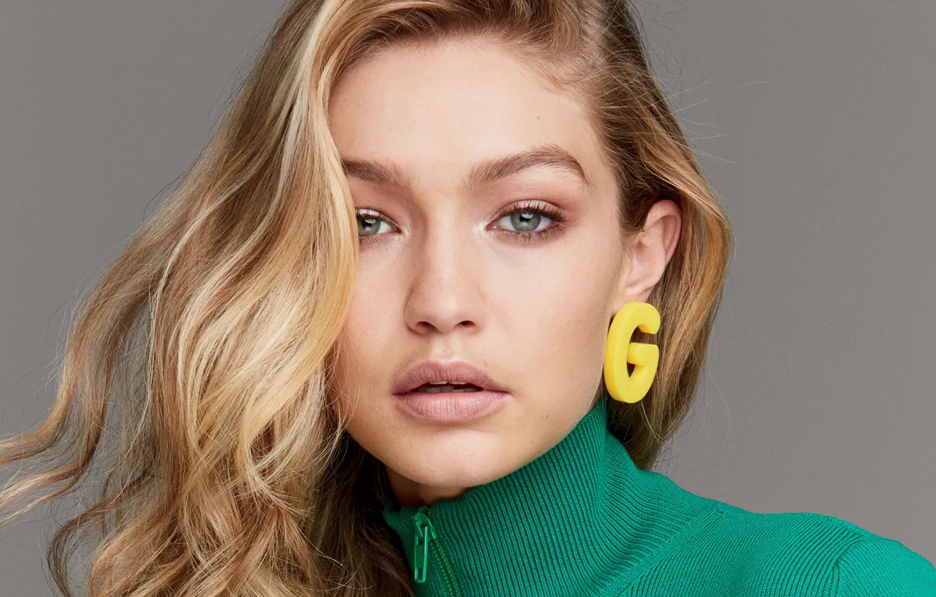Photo wallpaper look, girl, background, model, hair, jacket, Gigi Hadid, Gigi Hadid