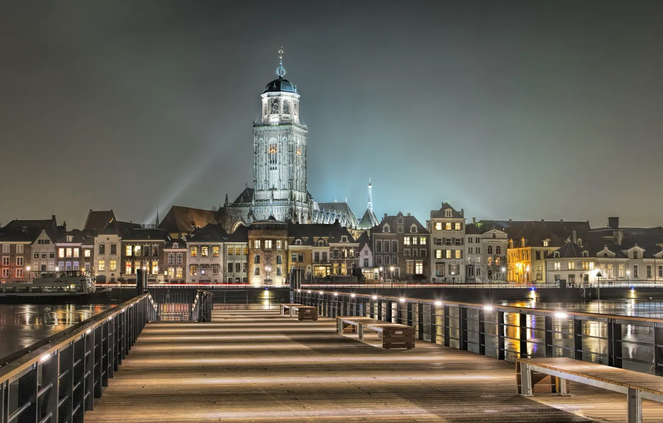 Photo wallpaper night, lights, Netherlands, Holland, Deventer, De Hoven, Overyssel