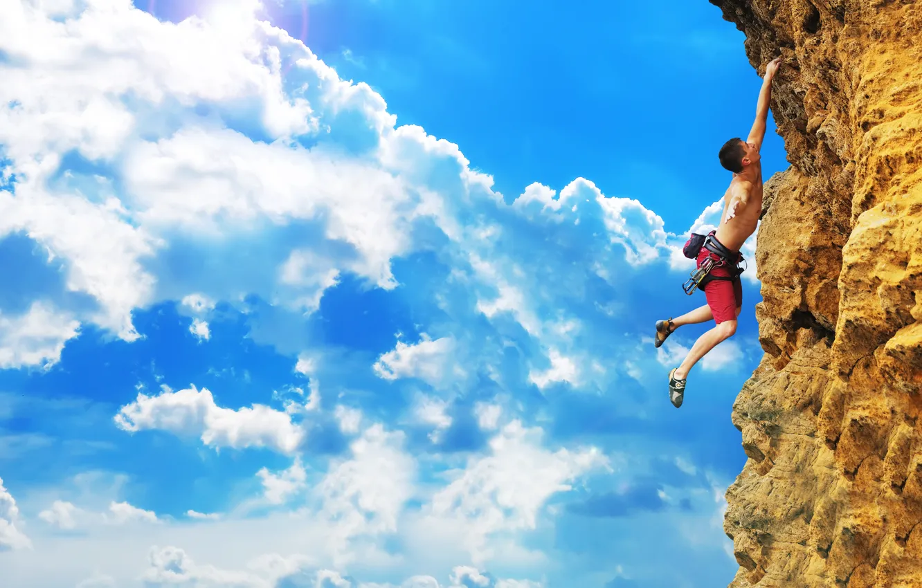 Photo wallpaper rock, the sky, climbing, guy