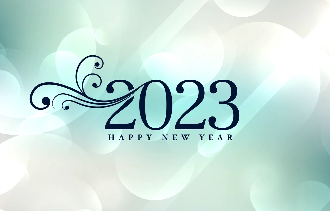 Photo wallpaper curls, new year, figures, light background, date, bokeh, 2023, New Year 2023