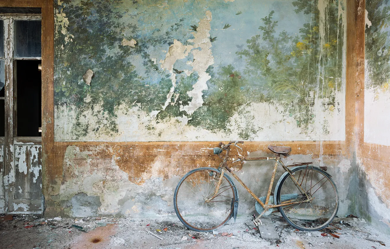 Photo wallpaper bike, background, wall
