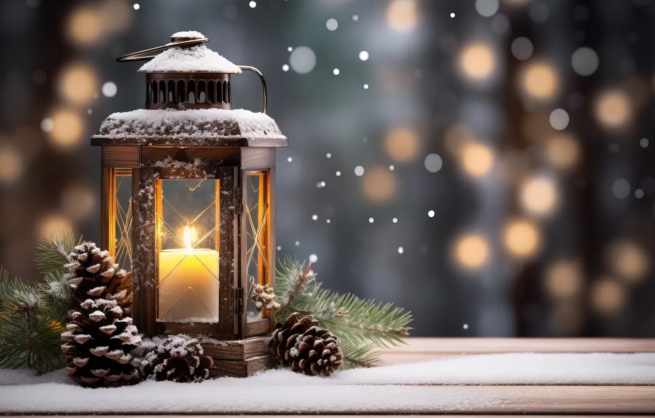 Photo wallpaper winter, snow, night, new year, Christmas, lights, Christmas, night