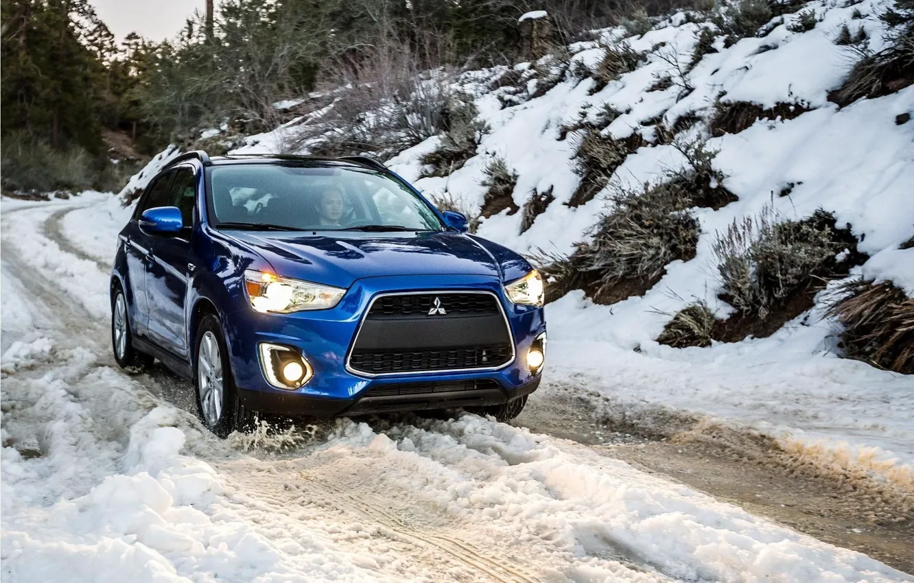 Photo wallpaper winter, road, snow, photo, car, mitsubishi, 2015, asx