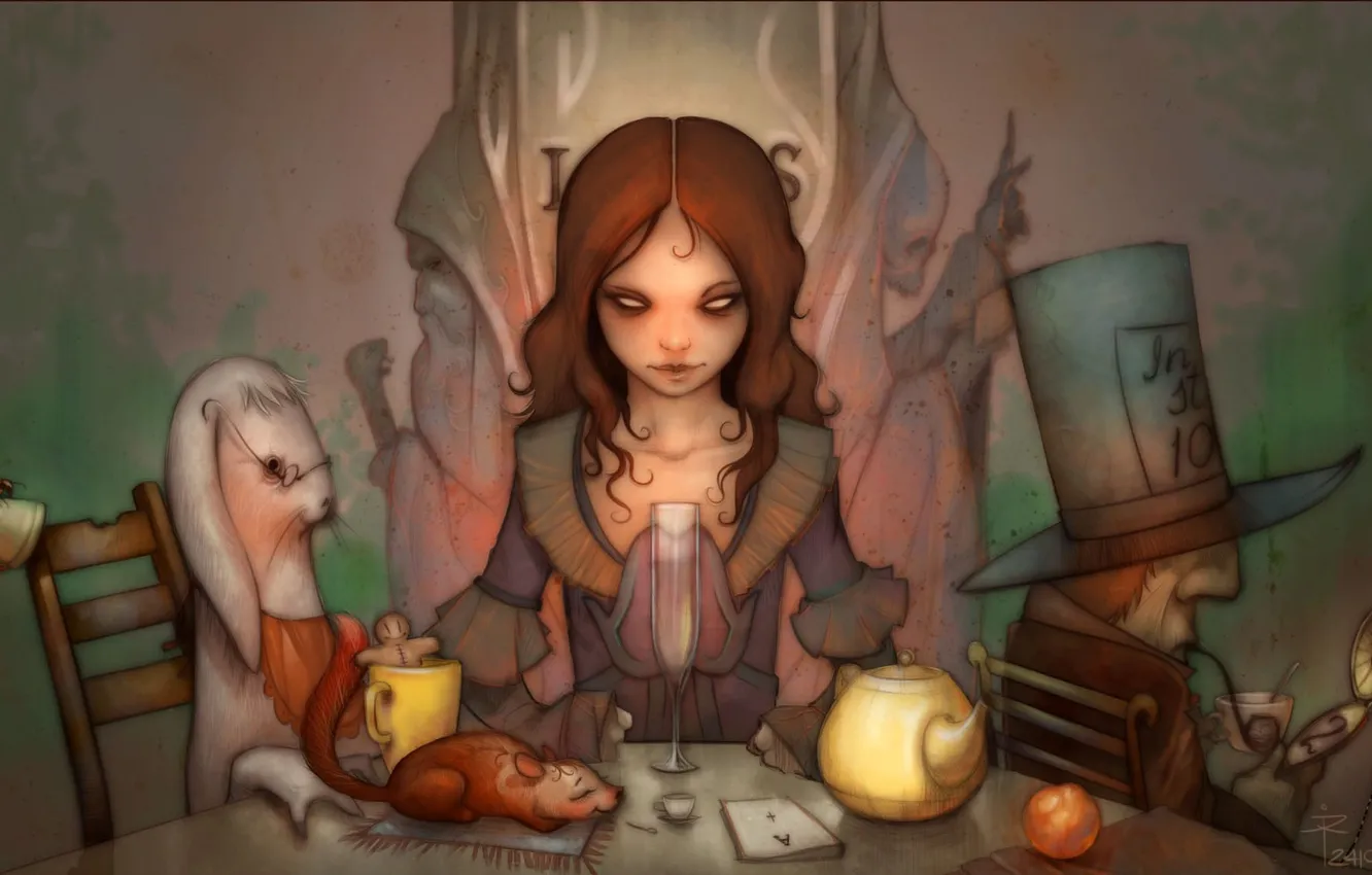 Photo wallpaper figure, hare, art, Alice, the tea party, Hatter