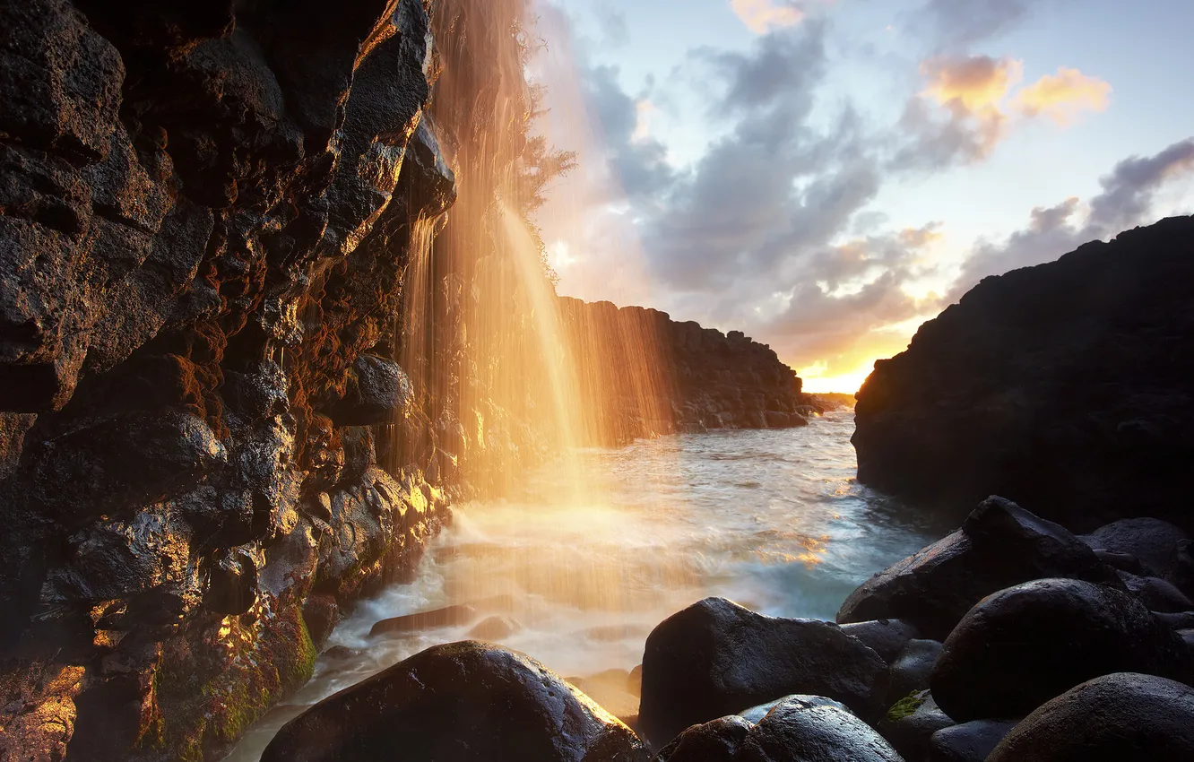 Photo wallpaper sea, light, nature, stream, stones