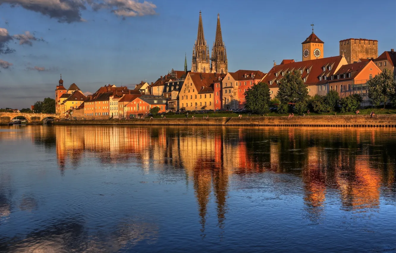 Photo wallpaper water, reflection, Germany, Regensburg