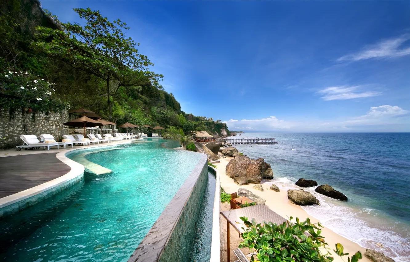 Photo wallpaper the ocean, shore, pool, pier, Bali, Indonesia