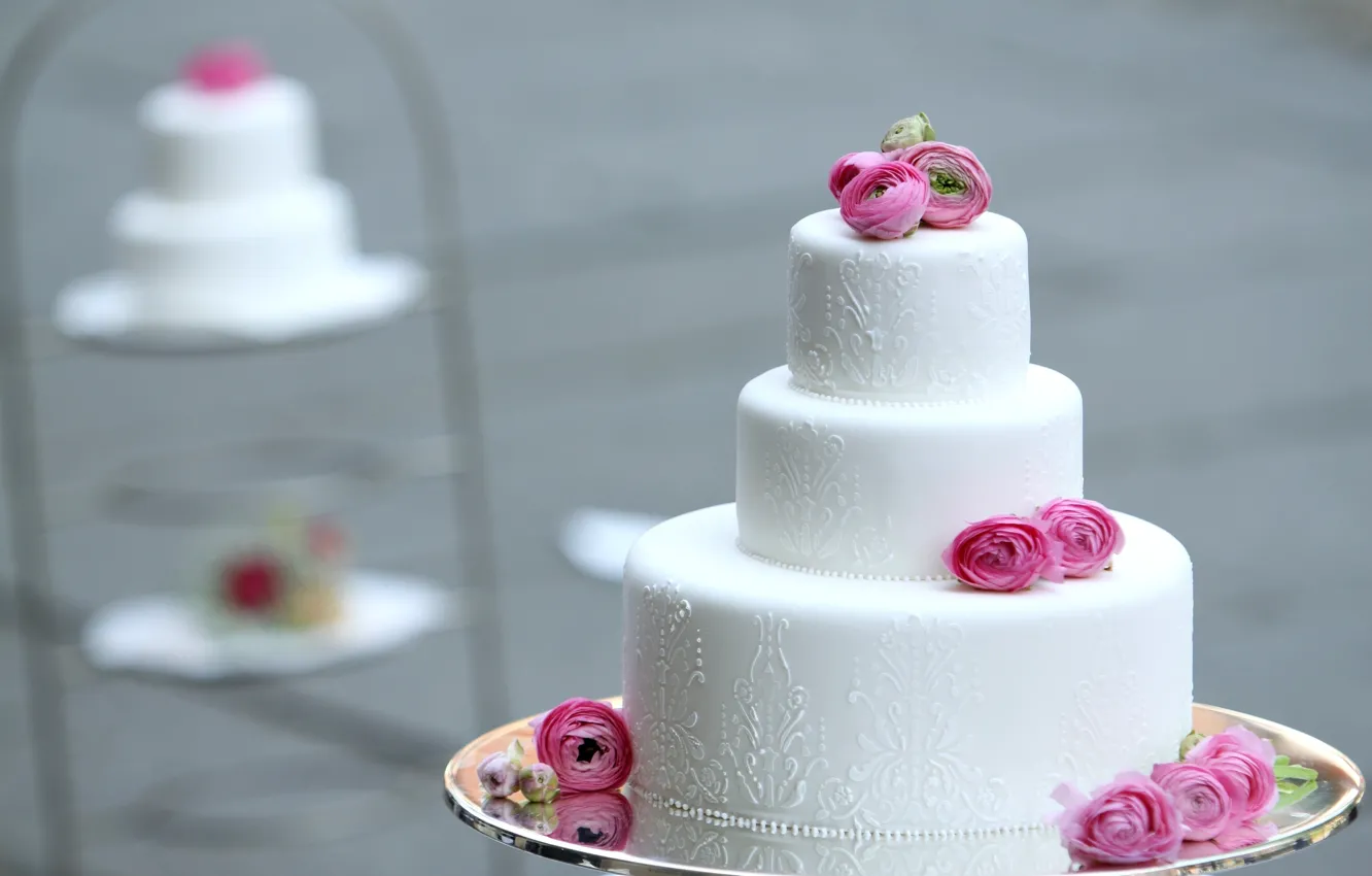 Photo wallpaper flowers, cake, decoration, dessert, tiers, Ranunculus, wedding