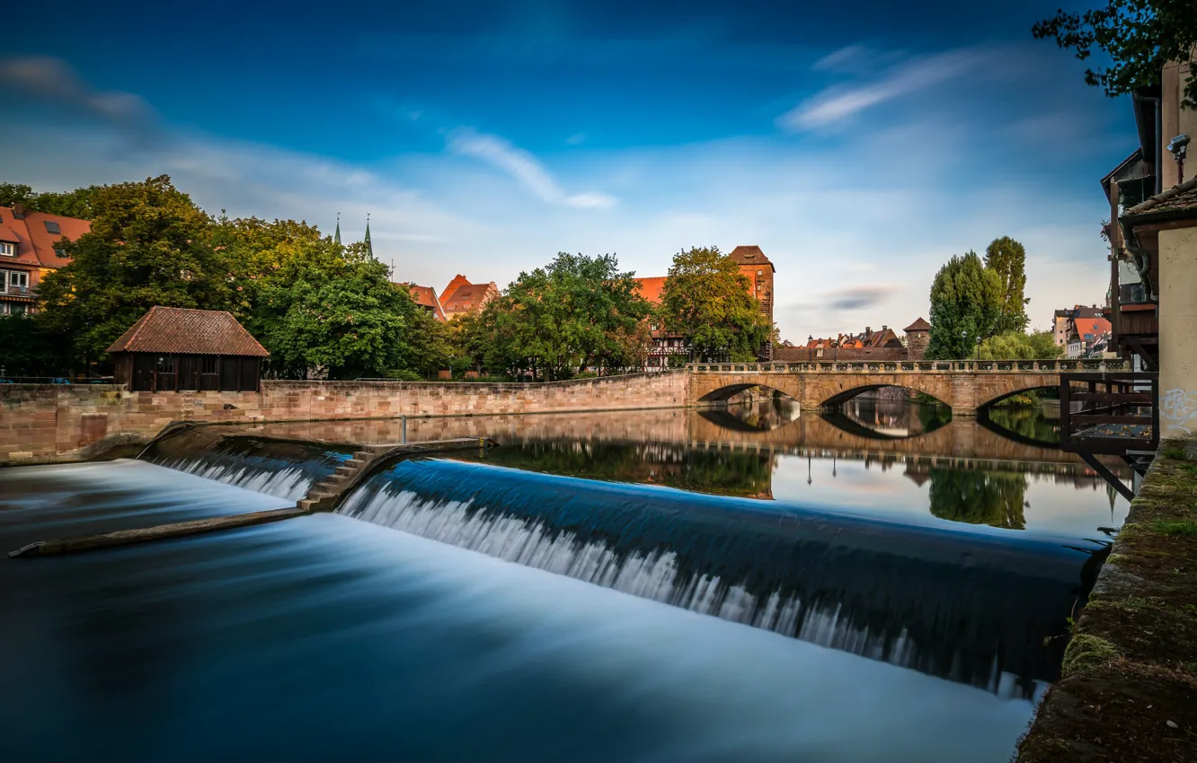 Photo wallpaper the sky, bridge, the city, building, Germany, channel, Nuremberg