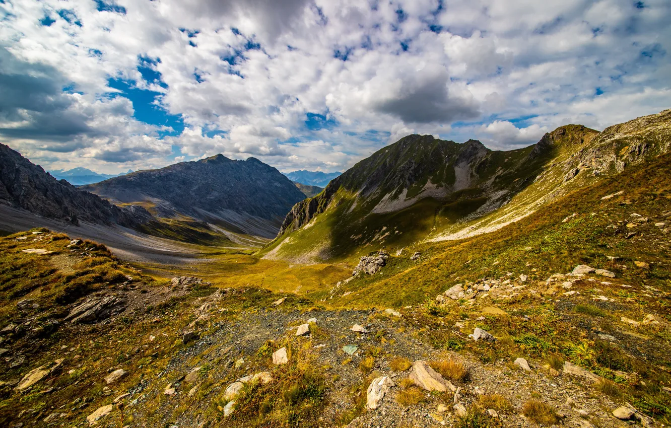 Photo wallpaper clouds, mountains, Switzerland