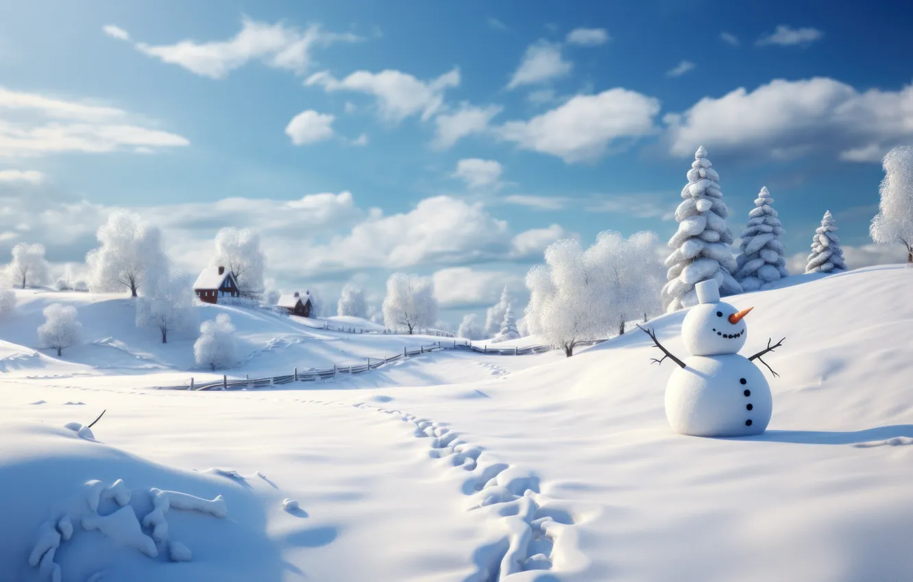 Photo wallpaper winter, the sky, clouds, snow, nature, blue, new year, Christmas
