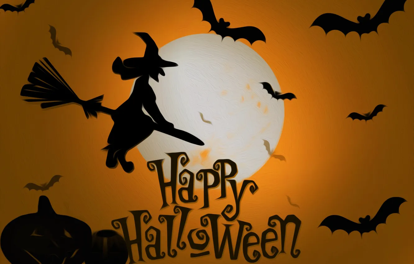 Photo wallpaper the moon, witch, Halloween, mouse, picture