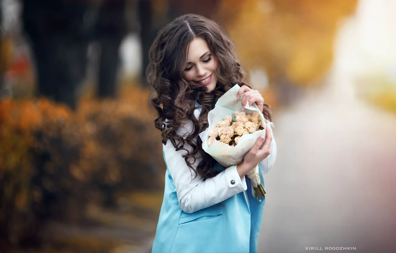 Photo wallpaper girl, flowers, smile, Cyril Rogozhkin, Alena Ermolaeva