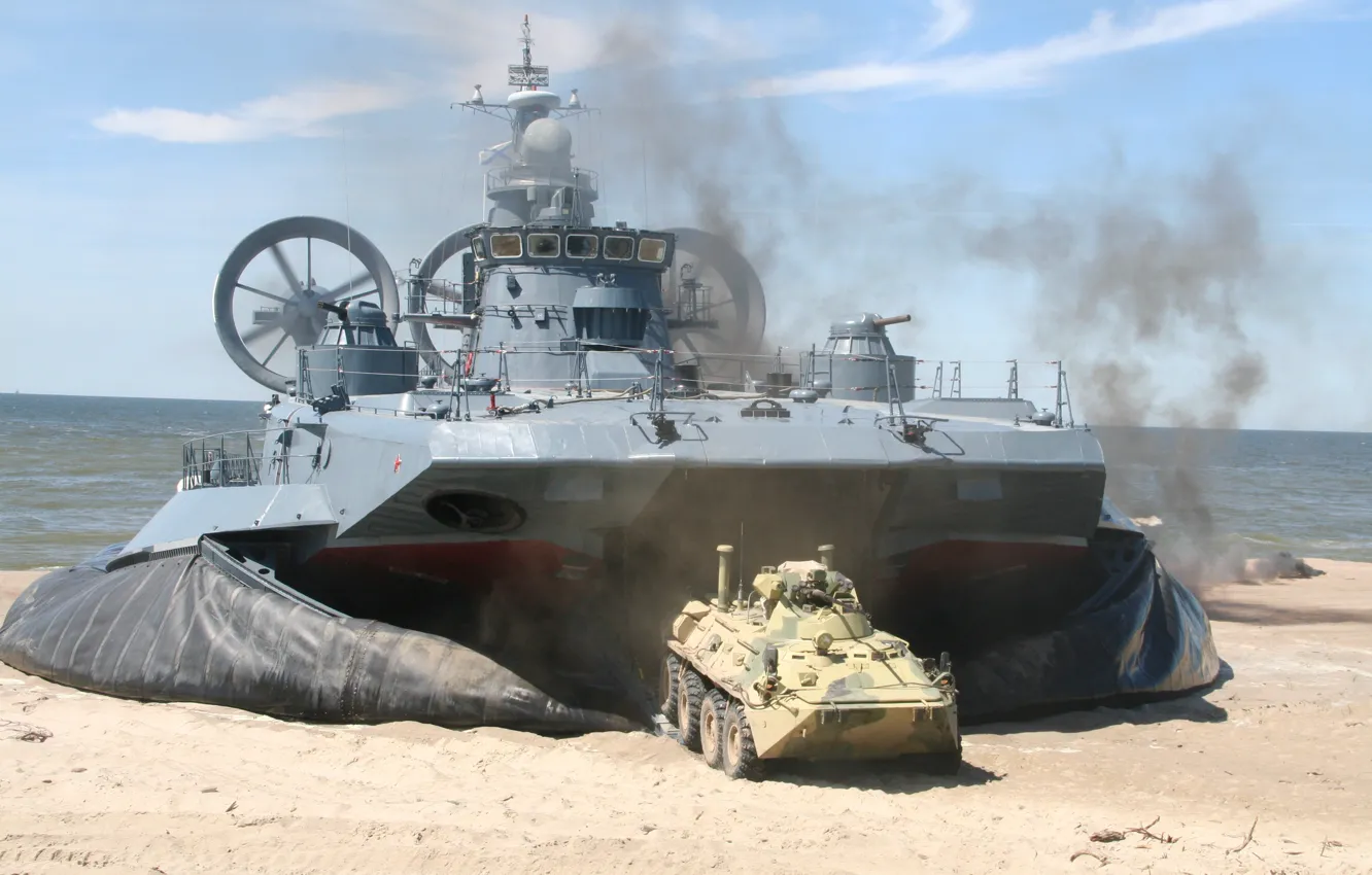 Photo wallpaper sea, landing, hovercraft, landing ship, "Bison"