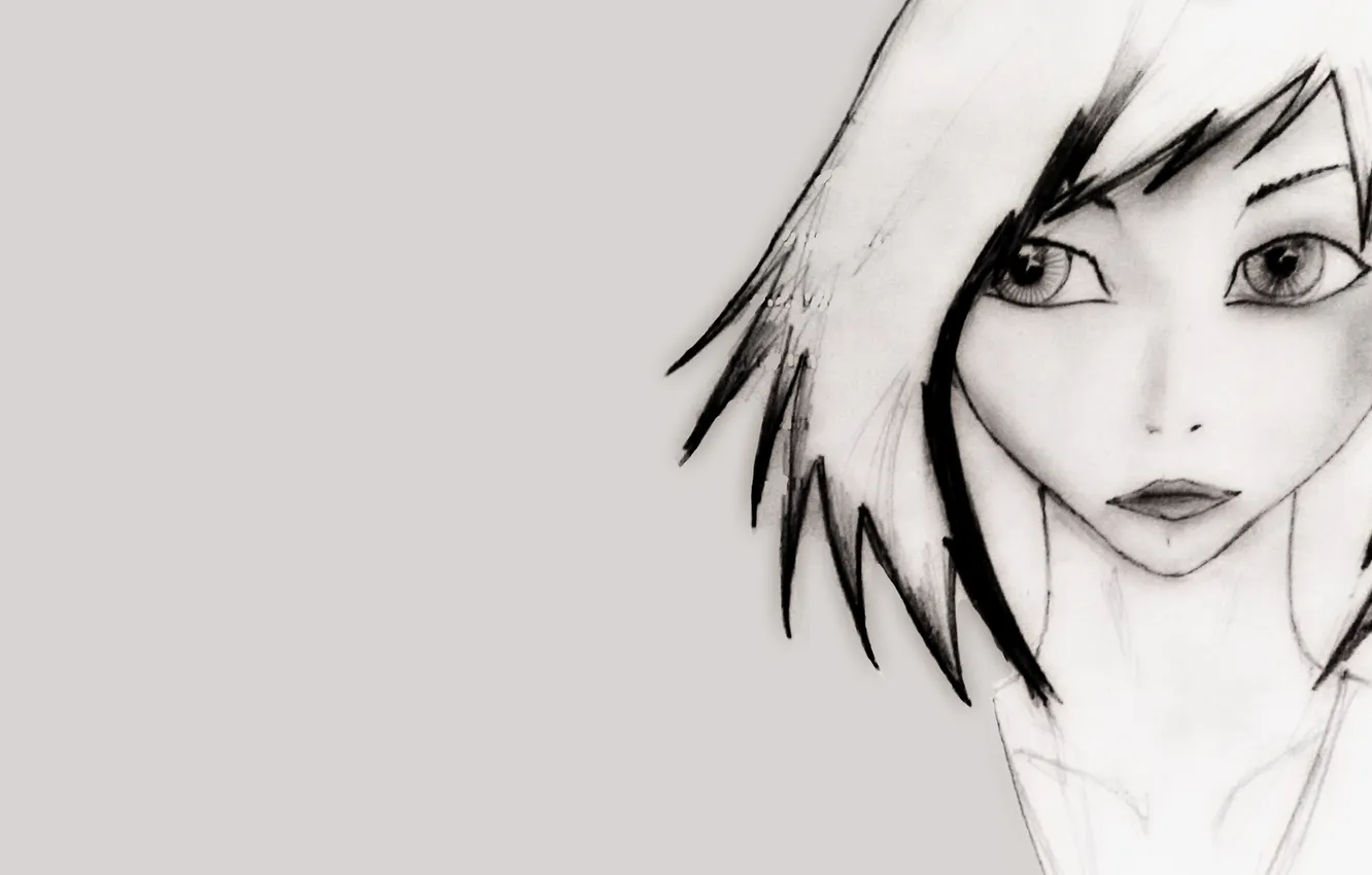 Photo wallpaper eyes, look, girl, Wallpaper, figure, anime, pencils, art