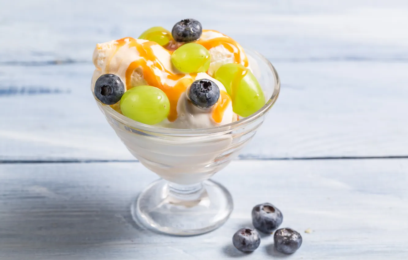 Photo wallpaper blueberries, grapes, ice cream, dessert