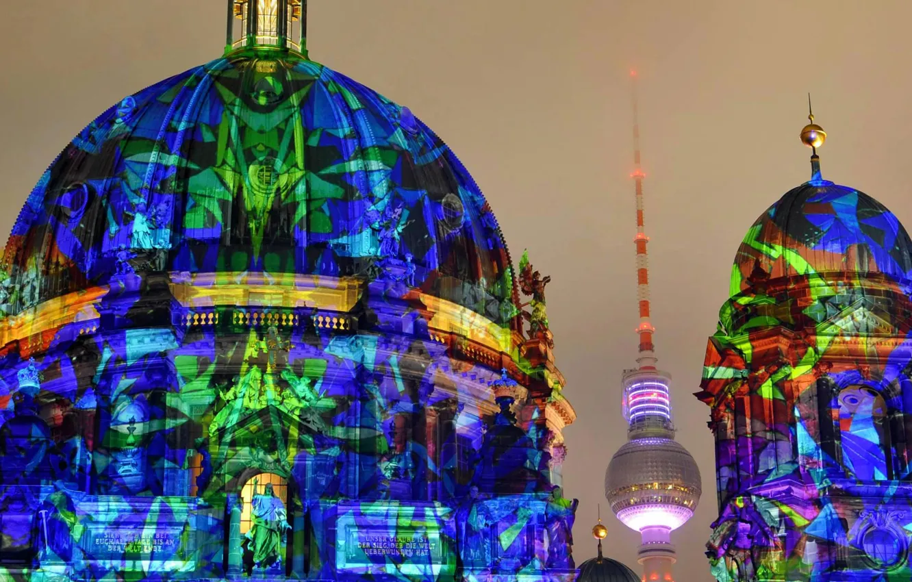 Photo wallpaper tower, Germany, Cathedral, Berlin, The festival of lights