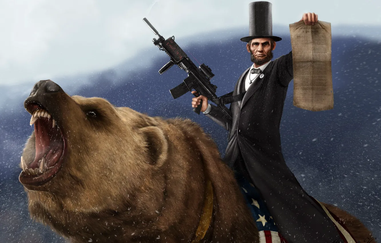 Photo wallpaper snow, bear, machine, proclamation, Abraham Lincoln