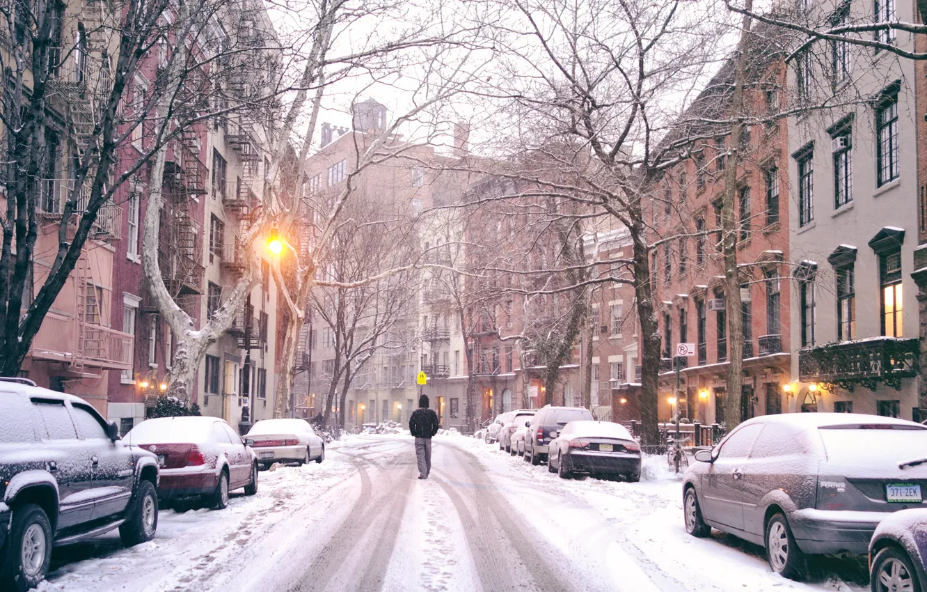 Photo wallpaper car, USA, United States, Winter, New York, Manhattan, NYC, Snow