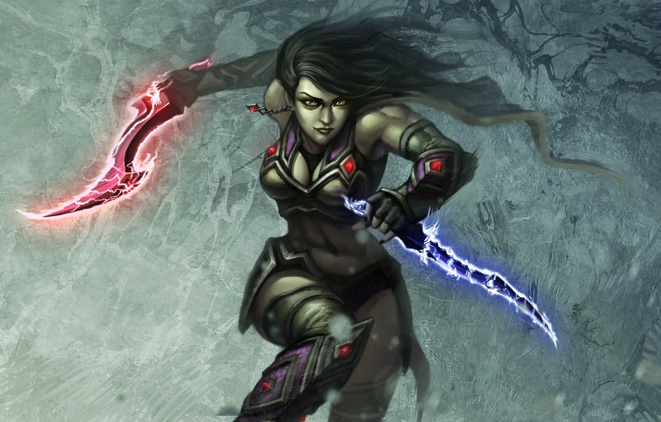 Photo wallpaper girl, art, knife, Rogue, magic, Bruce Mashbat