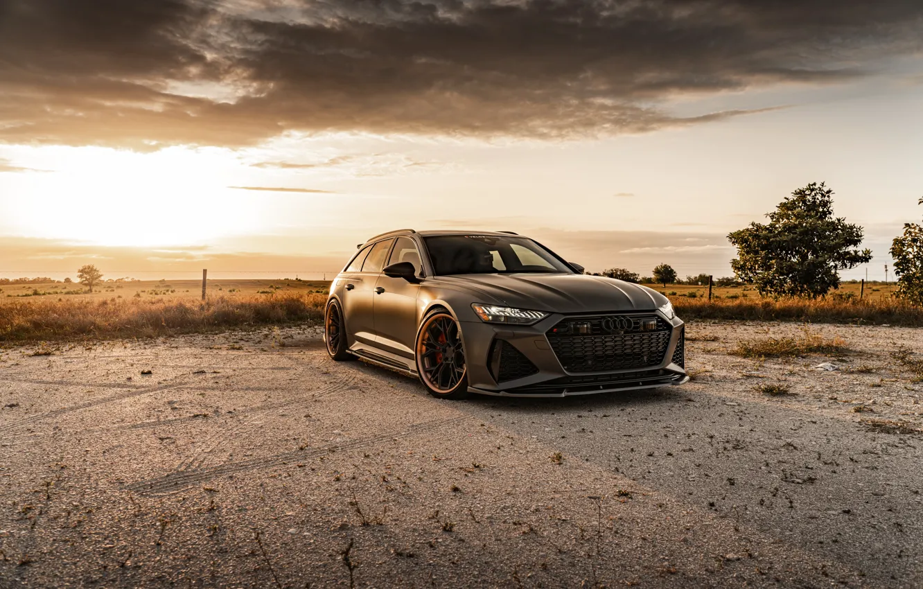 Photo wallpaper Audi, Sunset, Gray, RS6