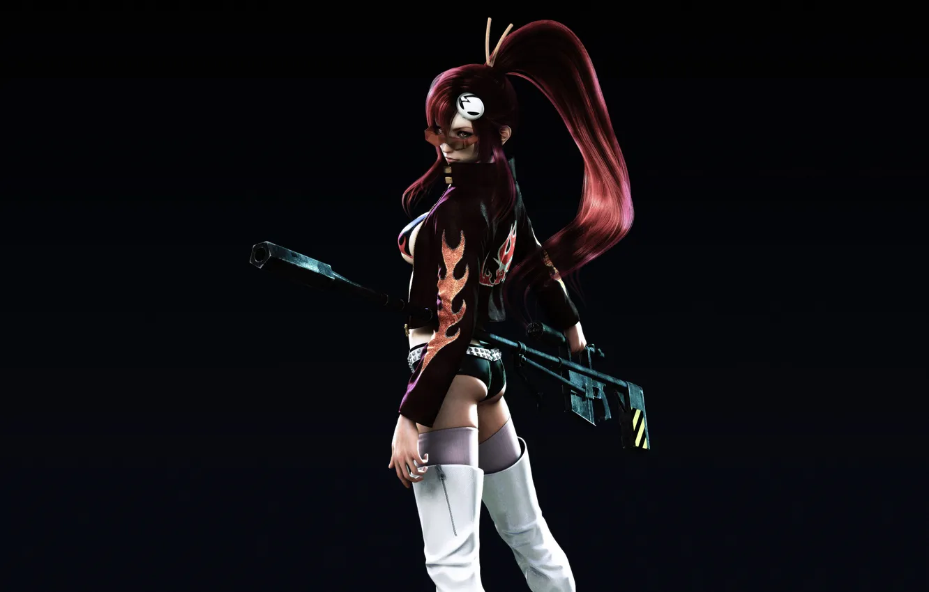 Photo wallpaper ass, chest, look, girl, weapons, glasses, art, distributed by mattel and nintendo violence gurren lagann