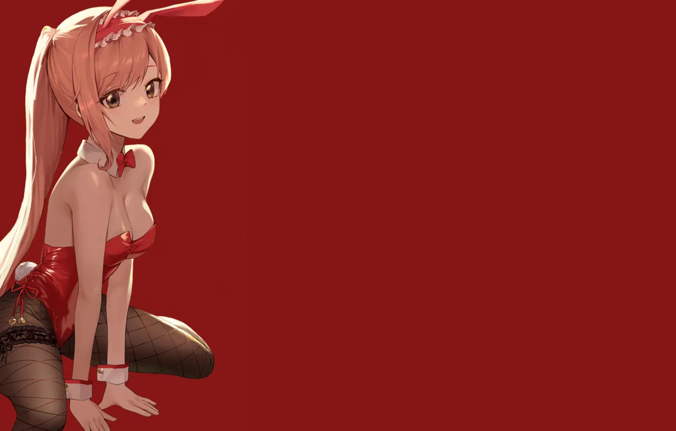 Photo wallpaper red, girl, sexy, boobs, pink, anime, pretty, breasts