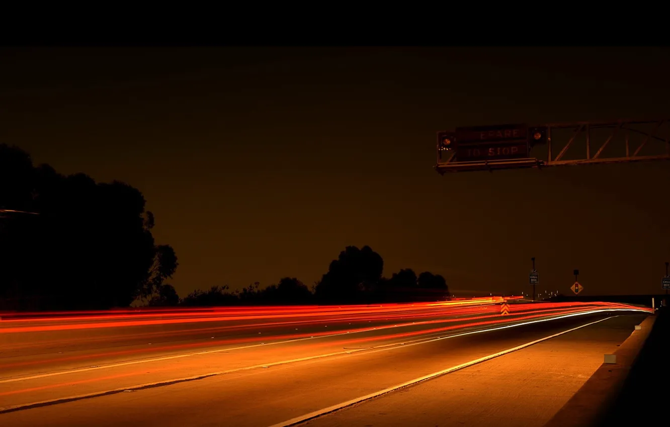 Photo wallpaper night, lights, Road, highway