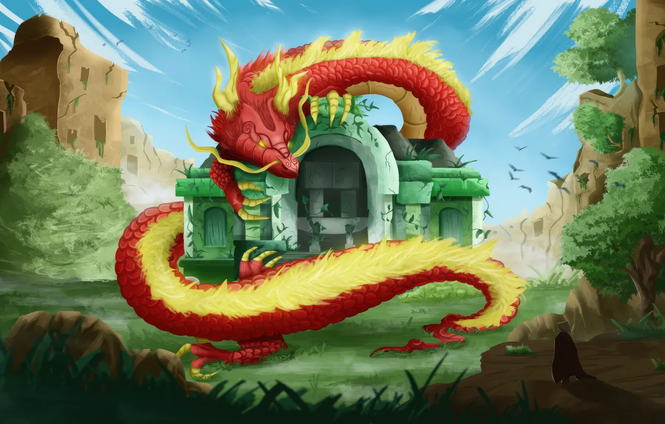 Photo wallpaper dragon, Precious, protecting