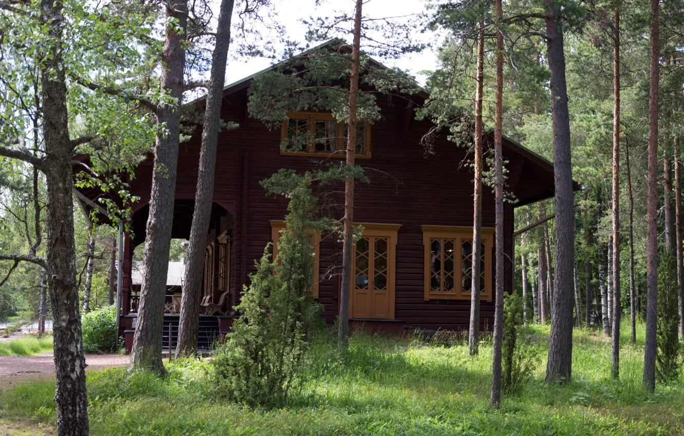 Photo wallpaper forest, grass, trees, house, Museum, estate, Finland, Langinkoski