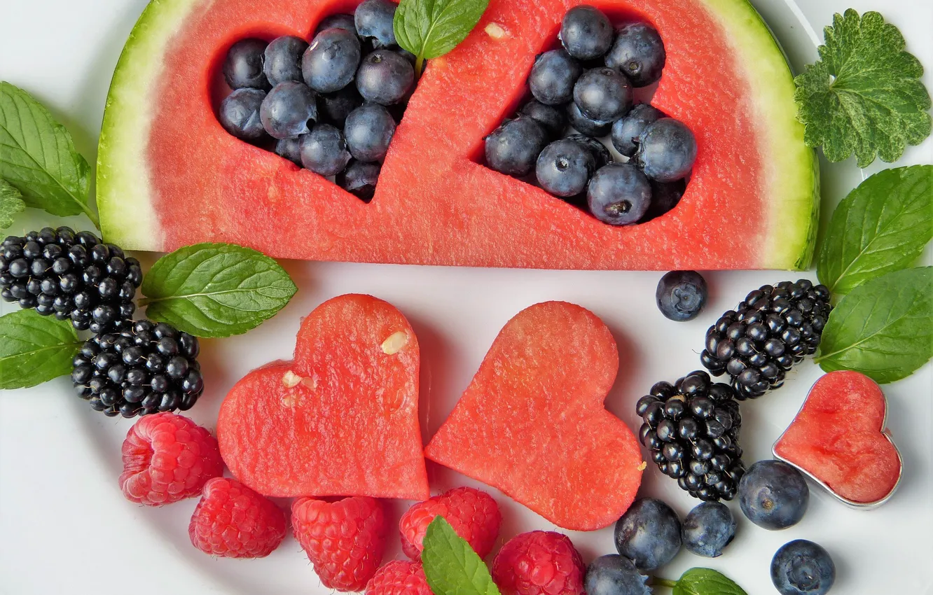 Photo wallpaper berries, raspberry, watermelon, BlackBerry