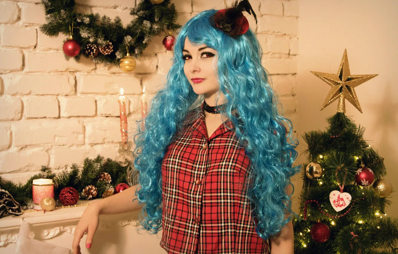Photo wallpaper girl, holiday, Christmas, New year, tree, cosplay, The Felisa Belial, Christmas elf