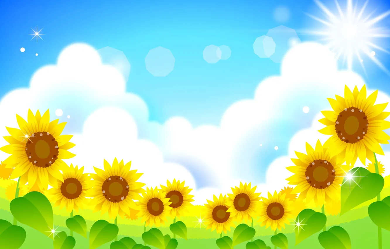 Photo wallpaper summer, the sky, clouds, sunflowers