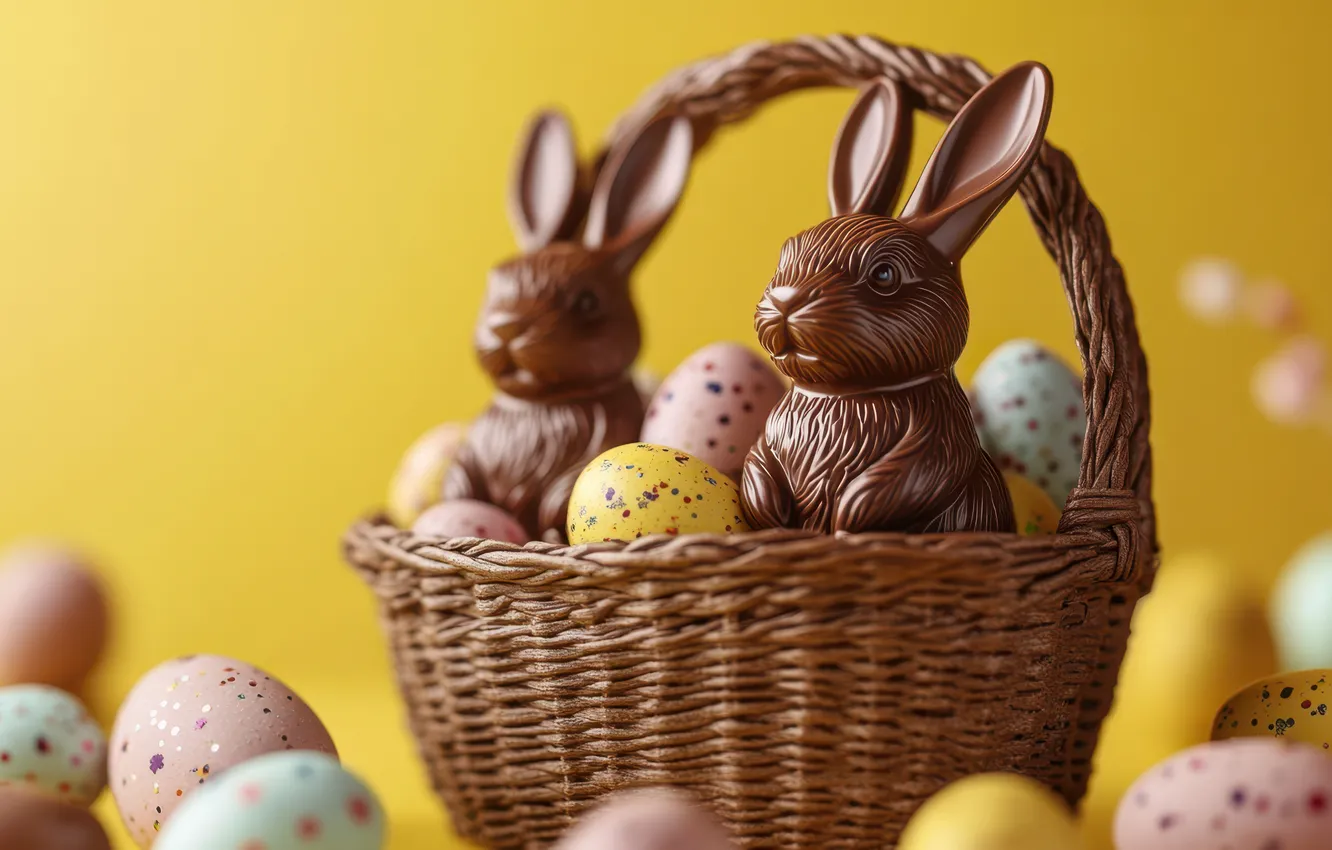 Photo wallpaper holiday, hare, eggs, spring, rabbit, candy, Easter, rabbits