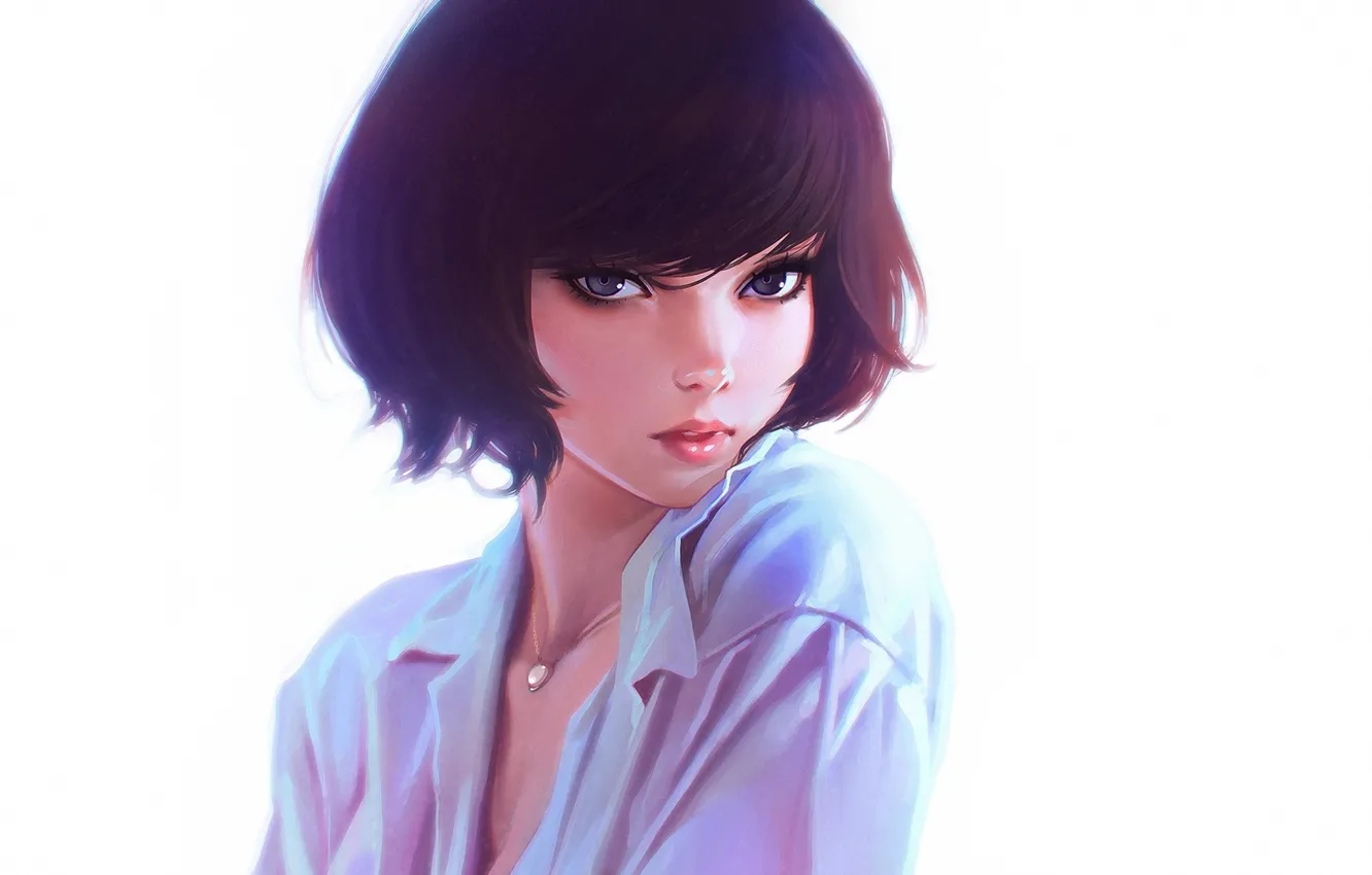 Photo wallpaper eyes, look, girl, figure, anime, necklace, art, hairstyle