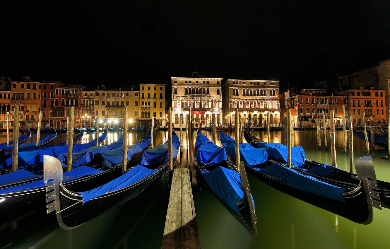 Photo wallpaper night, lights, Italy, Venice