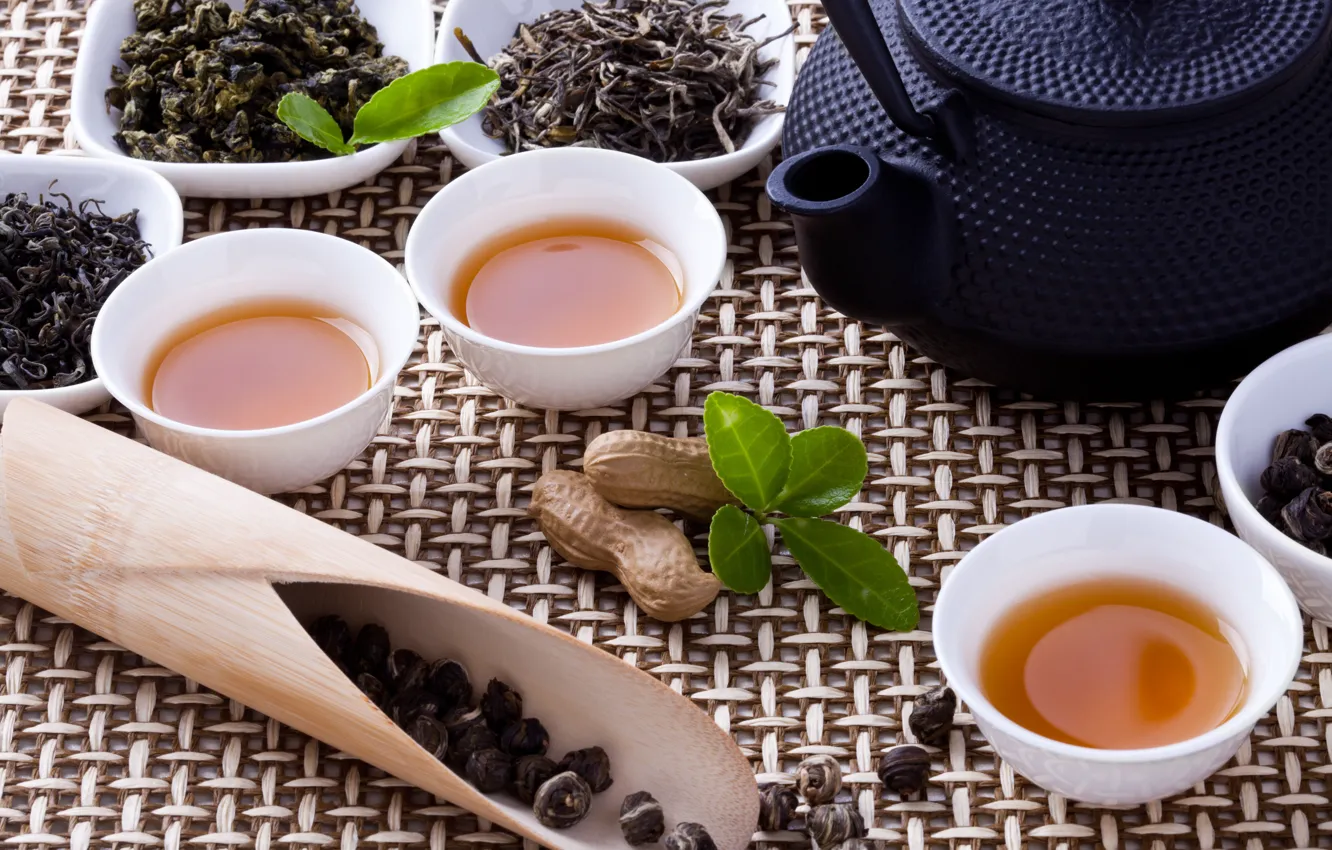 Photo wallpaper tea, kettle, Cup, nuts, welding, tea ceremony, bowl