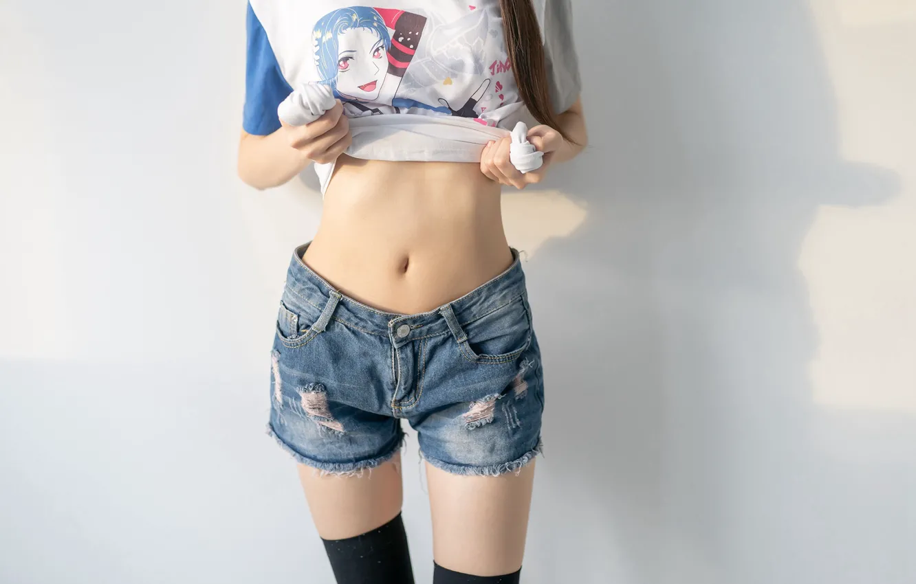 Photo wallpaper shorts, jeans, Denim, socks, faceless, Tee